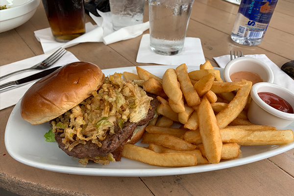 Burger and fries from Rose and Crown restaurant in Epcot