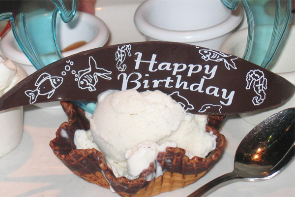 Birthday ice cream dessert with chocolate from Coral Reef