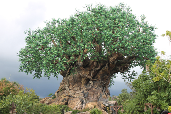 Disney's Animal Kingdom theme park tree of life with dark cloudy sky