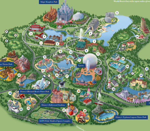 Map of Walt Disney World parks and resorts in Orlando Florida