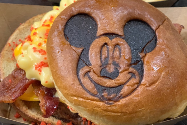 Mac and Cheese Burger with Mickey Mouse bun from Starlight Ray's in Magic Kingdom
