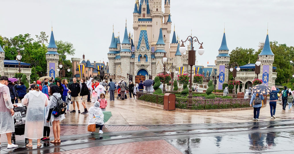 crown at Disney World Magic Kingdom in the rain