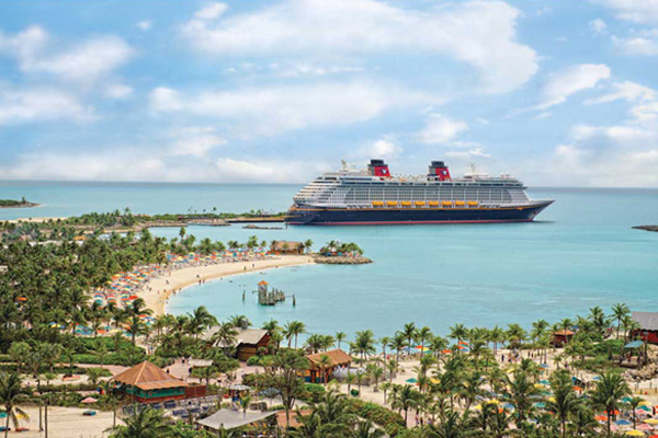 View of Disney Cruis ship from Castaway Cay